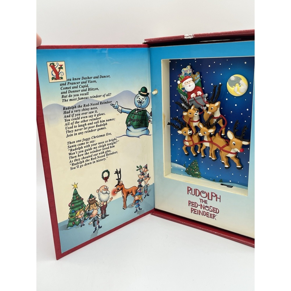Vintage Mr. Christmas Rudolph Red-Nosed Reindeer Animated Musical Book w/ Box